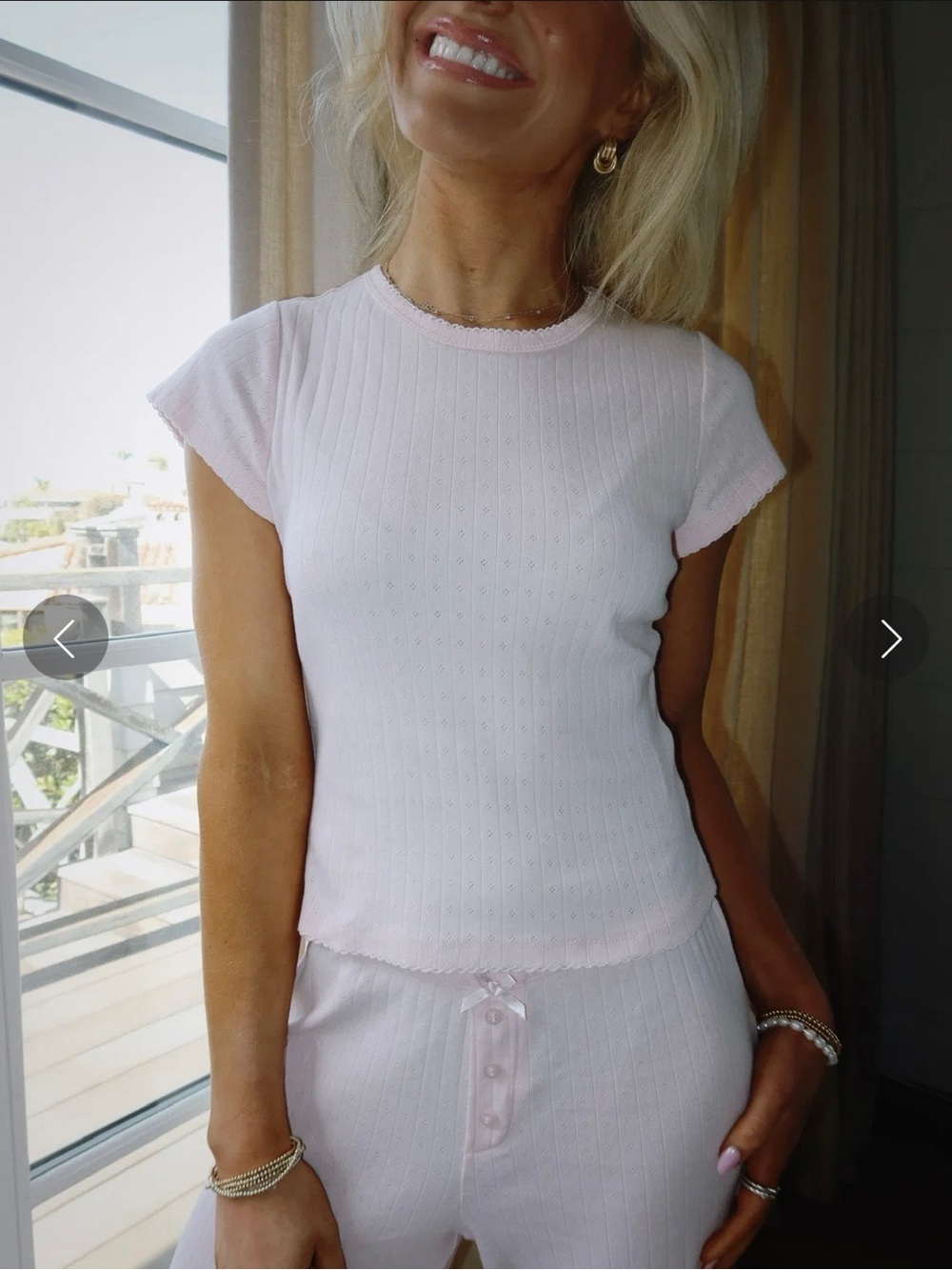 Coco McCall Shop Light Pink Ribbed Short Sleeve Knit Top - Women's